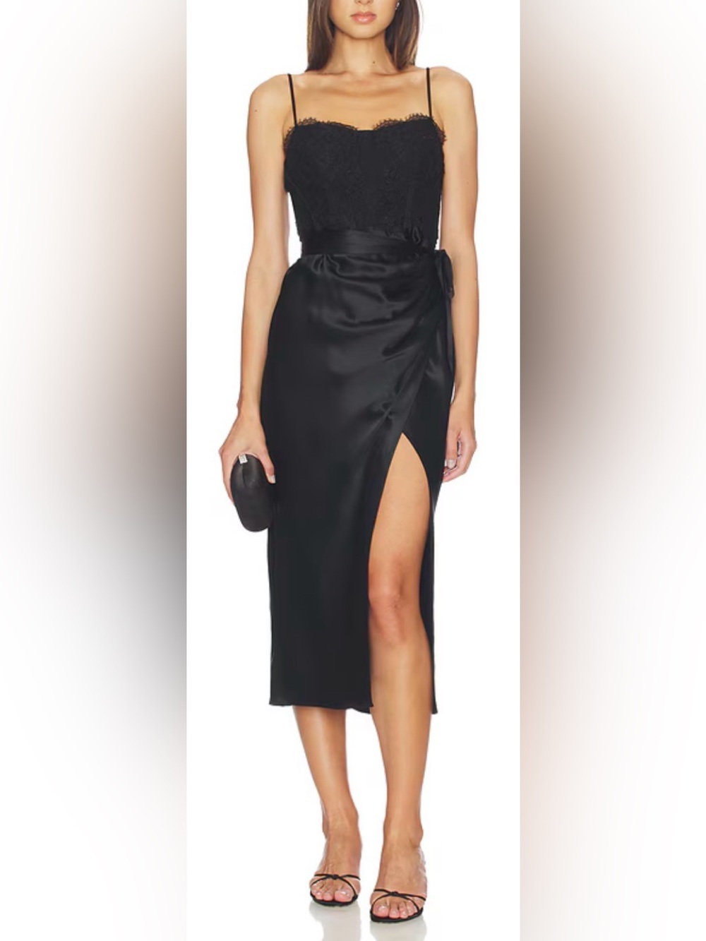 NEW CAMI NYC Tricia Corset Black lace and satin midi Dress sz 2